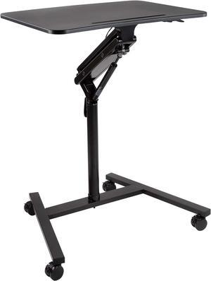 Mount-It! Mobile Standing Laptop Desk, Height Adjustable Rolling Sit Stand Workstation with Casters, 27.5 Wide with Gas Spring Lift Mechanism, Black