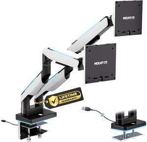 Mount-It! Heavy Duty Dual Monitor Arm up to 35 in. 44 lbs Screens, RGB Lights, 75x75 100x100 VESA Desk Mount for 2 Widescreen Curved Monitors 27 32 34 35 inches, Gas Spring, Clamp, Grommet, RGB Lights