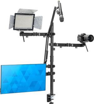 Mount-It! All in One Live Streaming Equipment | 4 Arm Desk Mount That Holds Monitor, Cameras and Ring Light with Mic Desktop Stand Set, YouTube Setup for Recording Facebook