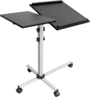 Mount-It! Projector Stand Mobile Projector Cart with Laptop Shelf on Wheels, Heavy Duty Two Shelves Height Adjustable Laptop and Projector Presentation Trolley in Black