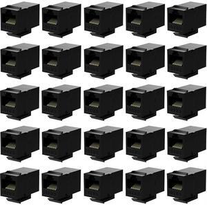 DEFACE Rj45 Coupler Cat6 Keystone Jack Inline Coupler Female to Female Insert Coupler 25 Pack Black