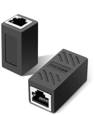 RJ45 Ethernet Coupler, RJ45 Coupler for Cat7/ Cat6e/Cat6/Cat5e/Cat5 Ethernet Cable Extender Adapter Female to Female rj45 Extender for PC Switch Router Gaming Console (2 Pack Black)