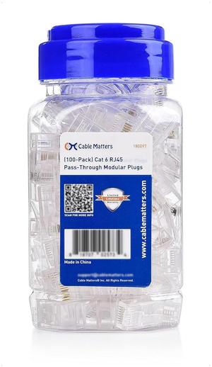 Cable Matters 100-Pack Cat 6 Pass Through RJ45 Connectors (Cat 6 Ends / Cat6 Connector / RJ45 Modular Plugs/Ethernet Plugs/Network Connector) for Solid or Stranded UTP Ethernet Cable