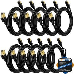 Cat 7 Ethernet Cable 2 Feet (10 Pack), Multi Pack High Speed Internet Cord, CAT7 RJ45 LAN Network Cable, Triple Shielding SFTP 10Gbps 600Mhz Patch Cable, Compatible with CAT6A CAT6 CAT5E CAT5 Cable