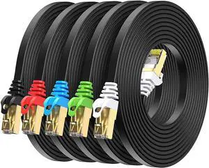BUSOHE Cat8 Ethernet Cable 15FT 5 Pack Multi Color, 40Gbps 2000MHz Cat-8 Flat Computer Internet LAN Network Patch Cable Cord, High Speed Cat8 Cable with Gold Plated RJ45 Connector - 15 Feet