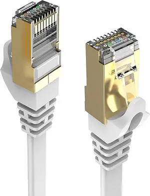 DEFACE Cat 8 Ethernet Cable 100 Ft White Flat 40Gbps High Speed Shielded RJ45 LAN Cable