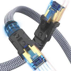 Cat 8 Ethernet Cable 50 ft, Fastest Cat8 Internet Network Cable High Speed 2000Mhz 40Gbps S/FTP RJ45 Cables for Gaming/PS4/5/Cat 9 Network, Braided Heavy Duty LAN Cable Shielded in Wall/Indoor&Outdoor