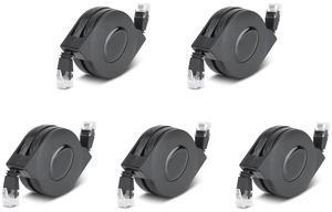 [Pack of 5] 2m / 6.6ft Retractable CAT 6 Ethernet Cable, 1000MbPs/1Gigabit CAT 6E Flat LAN Wires Internet Patch Cord with RJ45 Connector for Laptop, Router, Modem, PC, Gaming