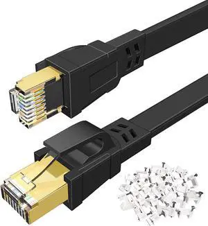 DEEGO Cat 8 Ethernet Cable 100 FT, High Speed Flat Network Cable Shielded with Gold Plated RJ45 Connector, 30AWG LAN Gaming Ethernet Cable 40Gbps 2000MHz Fits PS4, PS5, Ethernet Switch, Router, Modem