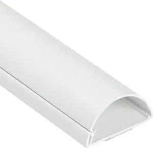 D-Line TV Wire Hider, Half Round Cord Cover for Wall Mount TV, Hinged One-Piece Raceway, Paintable, Self-Adhesive Cable Management - 2" (W) x 1" (H) x 18" Length - White