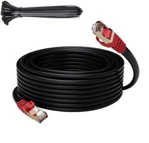 Cat 6E Cat 7 Outdoor Ethernet Cable 50 FT,Adoreen 10Gbps Heavy-Duty Shielded Internet Cable From 25-300FT,POE,SFTP,Waterproof Direct Burial&Indoor,Cat6A Cat7 Copper Network Cable RJ45 Patch Cord+Ties