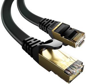 Cat 8 Ethernet Cable 20 ft with Clips Flat High Speed STP RJ45 Gigabit LAN Network Internet Cable for Router - Black