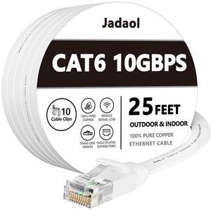 Jadaol Cat 6 Ethernet Cable 25 ft, Outdoor & Indoor 10Gbps Support Cat8 Cat7 Network, Flat RJ45 Internet LAN Computer Patch Cable for Router, Modem, Switch, Gaming Consoles, Streaming Devices, White