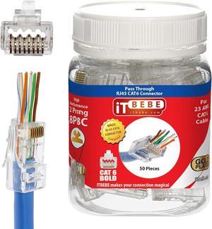ITBEBE 50 Pieces - Gold Plated End Pass Through RJ45 Cat6, Cat6a Bold Connector for 23 AWG Cables