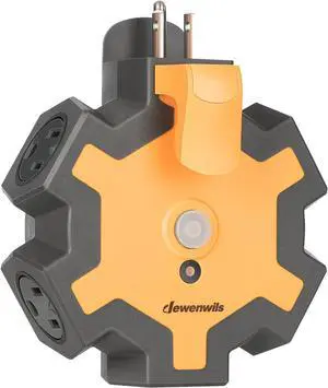 DEWENWILS Outdoor Extension Cord Power Adapter, Heavy Duty 5-Outlet Power Hub with Swivel Safety Covers, Widely-Spaced Power Outlet for Workshop, Jobsite, Garage, 15A Circuit Breaker (Orange)