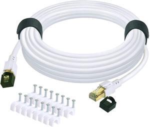 Cat 8 Ethernet Cable 50 ft Internet Network LAN Cable High Speed 2000Mhz 40Gbps RJ45 Cables for Gaming, Xbox, PS4, Modem, Router - Compatible for Cat7/Cat6e/Cat5e Network - White