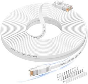 Ethernet Cable 100 ft, High Speed Cat 6e/Cat 6 Long Ethernet Cable with Snagless Rj45 Connector, High Speed Patch Cord Than Cat5e/Cat5, Flat White Shielded LAN Cable for Modem