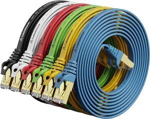 Cat 7 Ethernet Cable 7 ft 6 Pack (Highest Speed Cable) Cat7 Flat Shielded Ethernet Patch Cables - Internet Cable for Modem, Router, LAN, Computer - Compatible with Cat 5e, Cat 6 Network