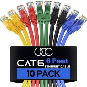 Ultra Clarity Cables Cat 6 Ethernet Cable 6 FT (10 Pack), Cat6 Patch Cable, High Speed 10Gbps 500Mhz Ethernet Cable Network Cord, RJ45 Lan Internet Cable for Computer Modem Router PS4/5 Xbox -5 Colors