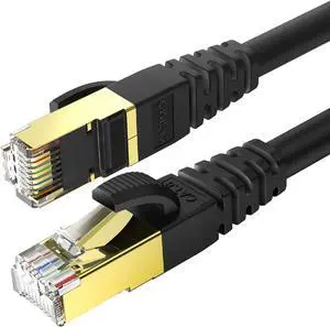 KASIMO 100 ft Ethernet Cable, Cat8 Network LAN Cable High Speed 40Gbps with RJ45 Gold Plated Connector SFTP Shielded Cord, 26AWG Gaming Internet Cable for Router, Modem (Black, 100FT 1 Pack)