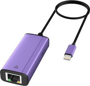 Lightning to 1000Mbps Ethernet Adapter, IVSHOWCO 2 in 1 iPhone iPad to RJ45 Ethernet LAN Network Adapter with Charging Port, 1 Gigabit High Speed,Plug and Play(1.77Ft)