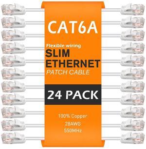 Cat6A Ethernet Cable 3 ft (24 Pack) - Cat6a Patch Cable 10Gbps for Data Centers, Home & Enterprise Network (White, 3FT 24 Pack)