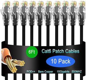 Cat6 Ethernet Patch Cable 6 ft (10 Pack), Cat6 Patch Cable for Data Centers, Cat 6 Cable 10G, Network Patch Cables for Home and Enterprise Network -Black