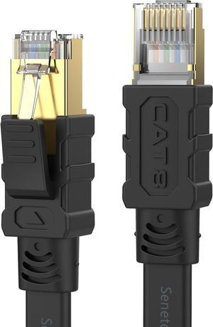 Senetem Cat 8 Ethernet Cable 25FT, High Speed 40Gbps 2000Mhz Flat Internet Network Patch Cord, RJ45 Shielded Outdoor&Indoor LAN Cable, Compatible for Gaming, PC, PS5/4/3, Xbox, Modem, Router