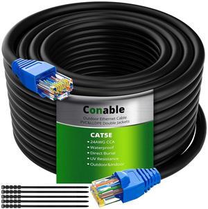 Cat5e Outdoor Ethernet Cable 35 Feet, Cat 5e Heavy Duty Internet Network LAN Cable, More Flexible Than Cat 6, Waterproof, PVC & LLDPE UV Double Jackets for in Wall, Direct Burial, Router, POE, Indoor