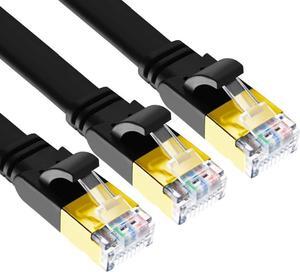 Yauhody CAT8 Ethernet Cable 6ft 3 Pack, Flat CAT 8 Cable, Faster Than CAT7/CAT6/CAT5e, High Speed 40Gbps 2000MHz SFTP Internet LAN Patch Cable with RJ45 for Gaming,PC,Router,Modem (6ft/3 Pack/Black)