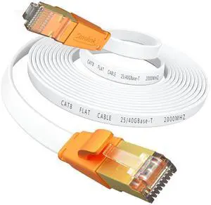 Smolink Ethernet Cable 20 FT, Cat 8 Ethernet Cable 2000Mhz 40Gbps, Internet Cable Professional Flat LAN Cable SFTP Patch Cord with Gold Plated RJ45 Connector for Router Modem, White