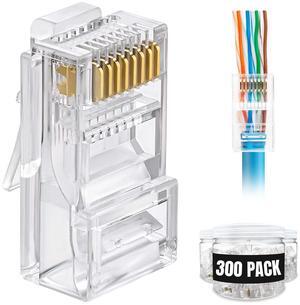 300-Pack RJ45 Pass Through Connector, Cat6, Gold Plated EZ Pass Cable Pass Through RJ45 connectors, RJ45 Modular Plugs, Ethernet Plugs (300 Pack)