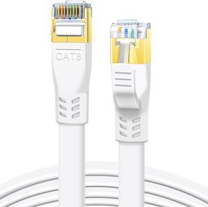 DDMALL CAT 8 Ethernet Cable 50 ft, High Speed 40Gbps 2000MHz CAT8 Cable Shielded, S/FTP Flat Gigabit Network Internet Wire, Patch Cord with RJ45 for Gaming, PS5, PS4, Xbox, Router, Modem (50ft White)
