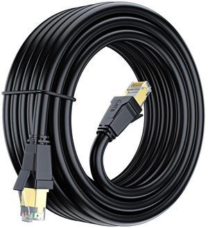 Cat 8 Ethernet Cable 25 ft, Ethernet Cable with Gold-Plated RJ45 Connector, Cat 8 Network Cable, LAN Internet Cable for Modems, Routers, Network Switch, High Speed Ethernet Cable (Black)