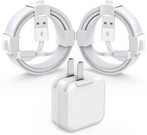 [MFi Certified] iPad iPhone Charger Fast Charging Block with 2-Pack 6.6FT USB to Lightning Cable iPad Charging Cord 12W Foldable Portable Wall Plug Charger for i Pad 9th, 8th,i Pad Pro/Air/Mini,iPhone