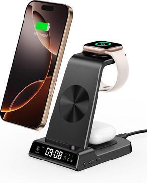 Wireless Charger for iPhone 16, 3 in 1 Charging Station for Apple Watch Watch 10/9/8/7/6/5, Ultra 2/Ultra, for iPhone 16/15/14/13/12/11/X Series, for Air Pods 4/Pro 2/3/Pro (No Adapter)