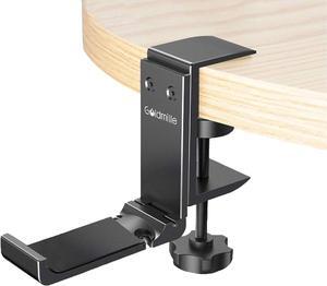 Aluminum Headphone Stand Hanger Foldable with Cable Clip - Goldmille Headset Holder Clamp Hook Under Desk, Save Your Space While Working & Gaming