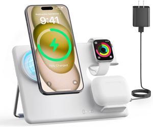 Wireless Charger Station for Apple: MGG 3 in 1 Magnetic Charging Stand Foldable for iPhone 15 14 13 12 Pro Max Plus - Apple Watch 9 8 7 6 5 4 SE - AirPods Pro 2/3