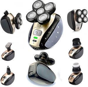 Electric Shaver Bald Head Shaver Head Shavers for Bald Men Electic Razor for Men Waterproof Cordless Trimmer for Nose Ear Face Body Wet Dry Men's Rotary Shavers for Head Shaving Machine 5 in 1 4D