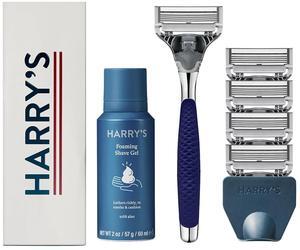 Harry's Shaving Kit for Men - Razor Handle, 5 Razor Blade Refills, Foaming Shave Gel, and Travel Blade Cover - Chrome Edition