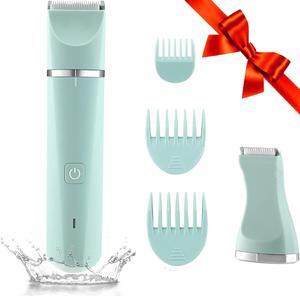 Bikini Trimmer for Women, Electric Razors for Women, IPX7 Waterproof&Easy Cleaning, Ceramic Blade,Rechargeable Pubic Hair Trimmer Womens,Green
