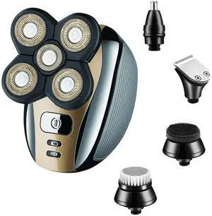 Electric Razor for Men Head Shaver for Bald Men Grooming Kit 5 in 1 Wet Dry Rotary Shavers Nose Hair Beard Trimmer Clippers Facial Cleansing Brush Cordless Waterproof USB Charging Rechargeable