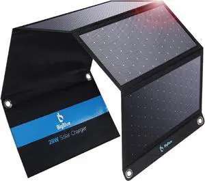 [Upgraded] 3 USB Ports 28W Solar Charger(5V/4.8A Max) Portable Foldable Solar Panel for Camping IP44 Waterproof Compatible with iPhone 11/XS/XS Max/XR/X/8/7 iPad  Galaxy LG etc.