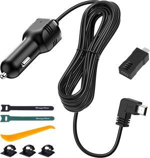 Dash Camera Car Charger, Mini USB and Micro USB Interfaces, L-Type Driving Recorders Power Cord Universal Car Adapter Power Cord 4m/13.12ft 12V/24V to DC5V 3A