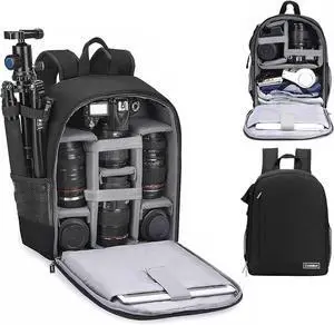 Cwatcun Camera Backpack Bag Professional for SLR DSLR Mirrorless Camera Waterproof Camera Case Compatible with Sony Canon Nikon Camera and Lens Tripod Accessories ( Small Black)