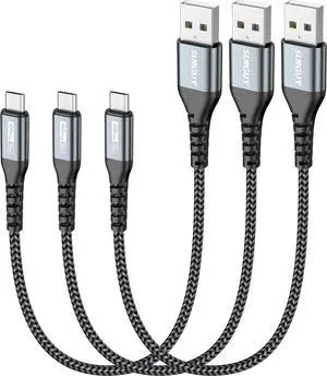 SUNGUY Micro USB Cable 1FT[3Pack], 18W Short USB to Micro USB Cable Fast Charging USB 2.0 Data Sync Nylon Braided for Samsung Galaxy S7 Edge S6, Android Phone, PS4