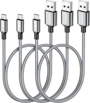 SUNGUY Short Micro USB Cable [3-Pack,1.5ft], Nylon Braided USB to Micro USB 2.0 Fast Charging & Data Sync Cord for Samsung Galaxy S6 S7, Tab 4, LG, Power Bank, Android Phone