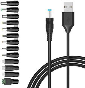 Belker Universal 5V DC 5.5 2.1mm Jack Charging Cable Power Cord, USB to DC Power Cable with 14 Interchangeable Plugs Connectors Adapters Compatible with 5V Devices Max Support 3A