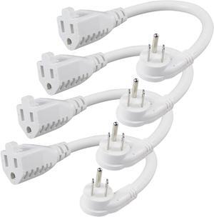 [4 Pack] Flat Plug Short Power Extension Cord - 6inch White Low Profile Flat Head 3 Prong Grounded Indoor Extension Cord,16AWG 13amp Household Appliance Electrical Extension Cord with Flat Wall Plug