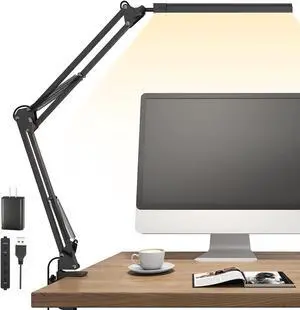 LED Desk Lamp for Home Office, Clamp-On with 5 Light Modes & Auto Shut Off | 14W Adjustable Brightness 5000K Eye-Caring Lighting for Study/Bedroom/Computer Desk